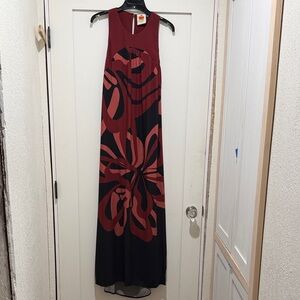 Farm Rio Red and Black Tropical High-Low Maxi Dress